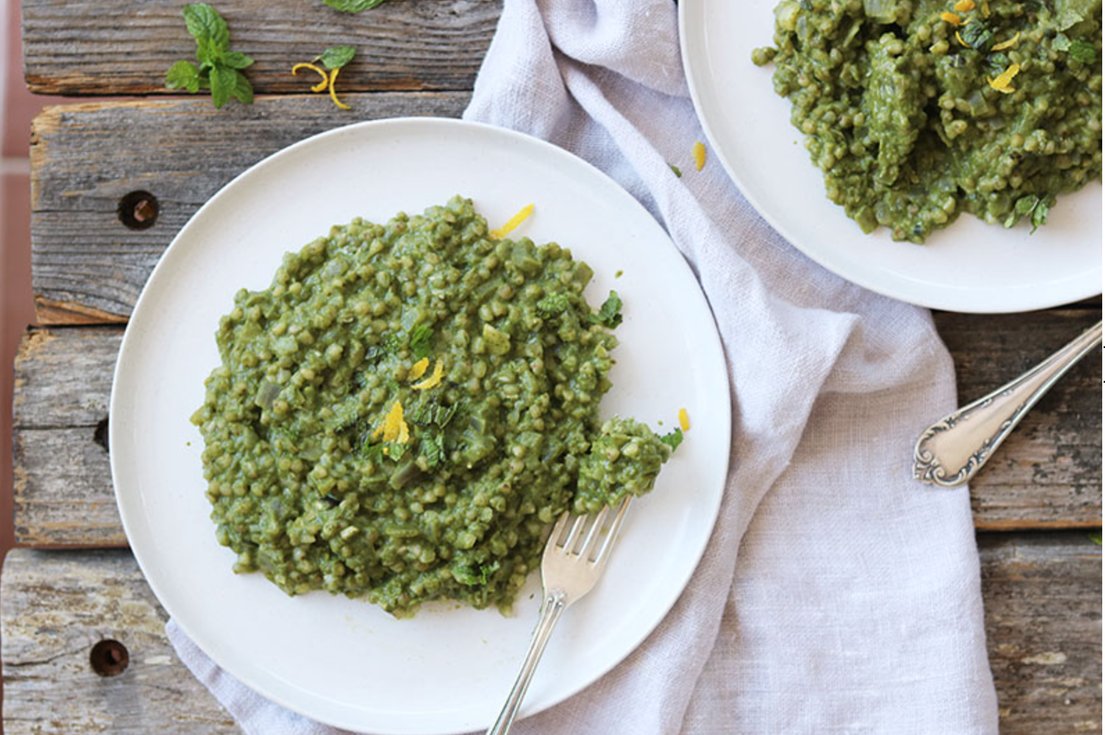 Salmón con crema de yogur y habichuelas verdes con ''Risotto